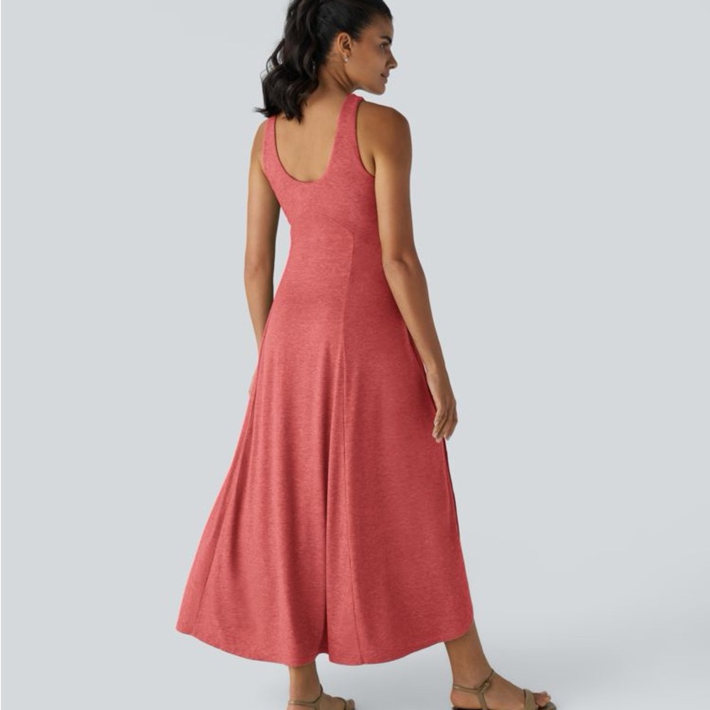HALARA Coral-Red Maxi Tank Dress with Scoop Neck - Picture 2 of 12